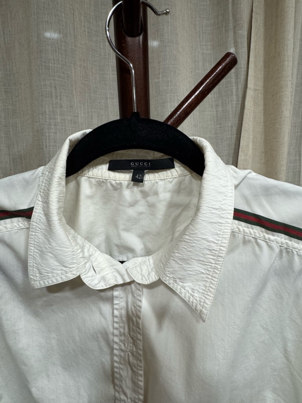 Gucci White Shirt with Green and Red Web Trim Small/42 - Picture 2 of 6